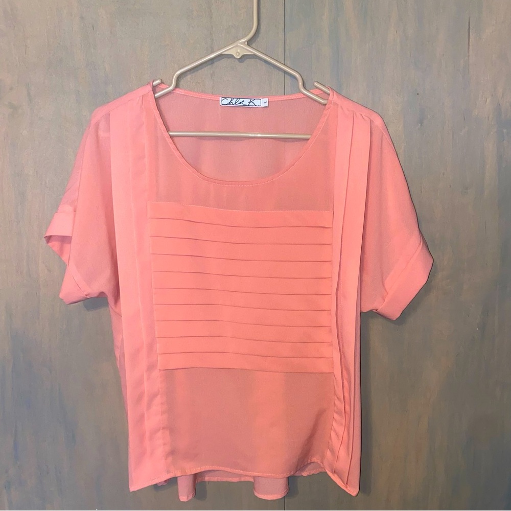 Chloe K Pink Dolman Sleeve Blouse with Ribbed Bib Collar
